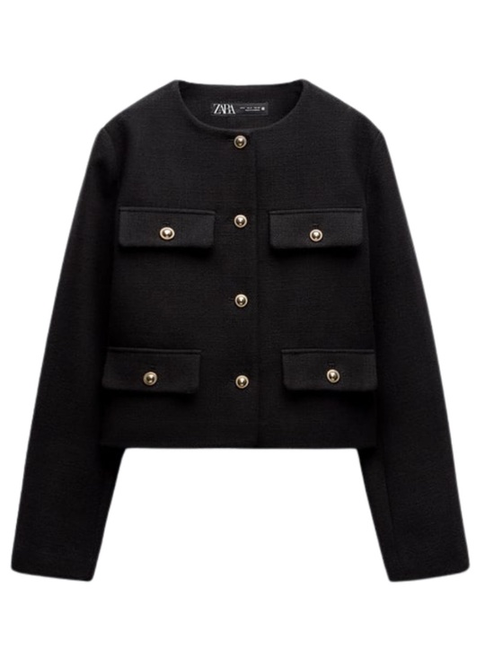 Zara Jackets & Blazers - NWT Zara Black Cropped Tweed Lady Jacket/Blazer with Gold-Tone Buttons. Size S.